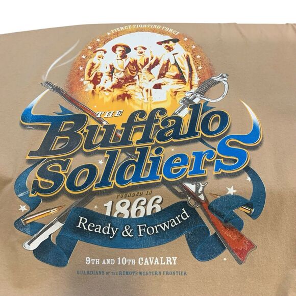 Authentic First Star Buffalo Soldiers T-Shirt 9th & 10th Cavalry 2XL Brown - Picture 3 of 10